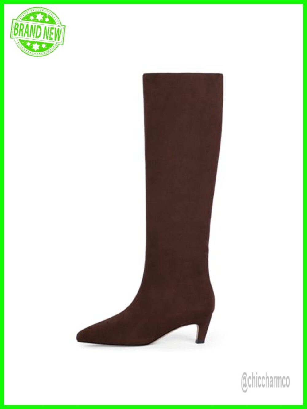 Kitten Heel Knee High Boots Square Toe Faux Suede Tall Boots